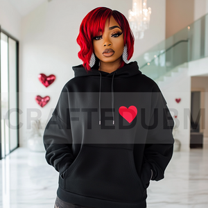 Heart Hoodie-Heart Print Black Hoodie